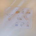 Sticker sheet with cartoon bunnies and text on a light background.
