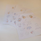 Four sheets of stickers with cute animal illustrations on a light background.
